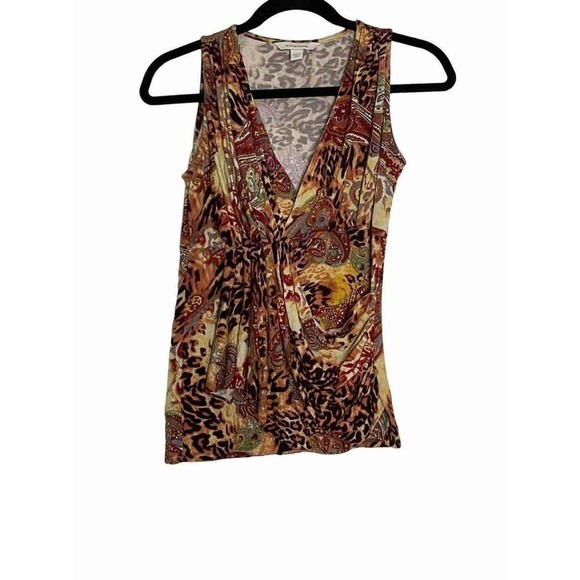 Boston Proper Faux Wrap Sleeveless Tank Top Animal Floral Print Extra Small‎ - Picture 1 of 6